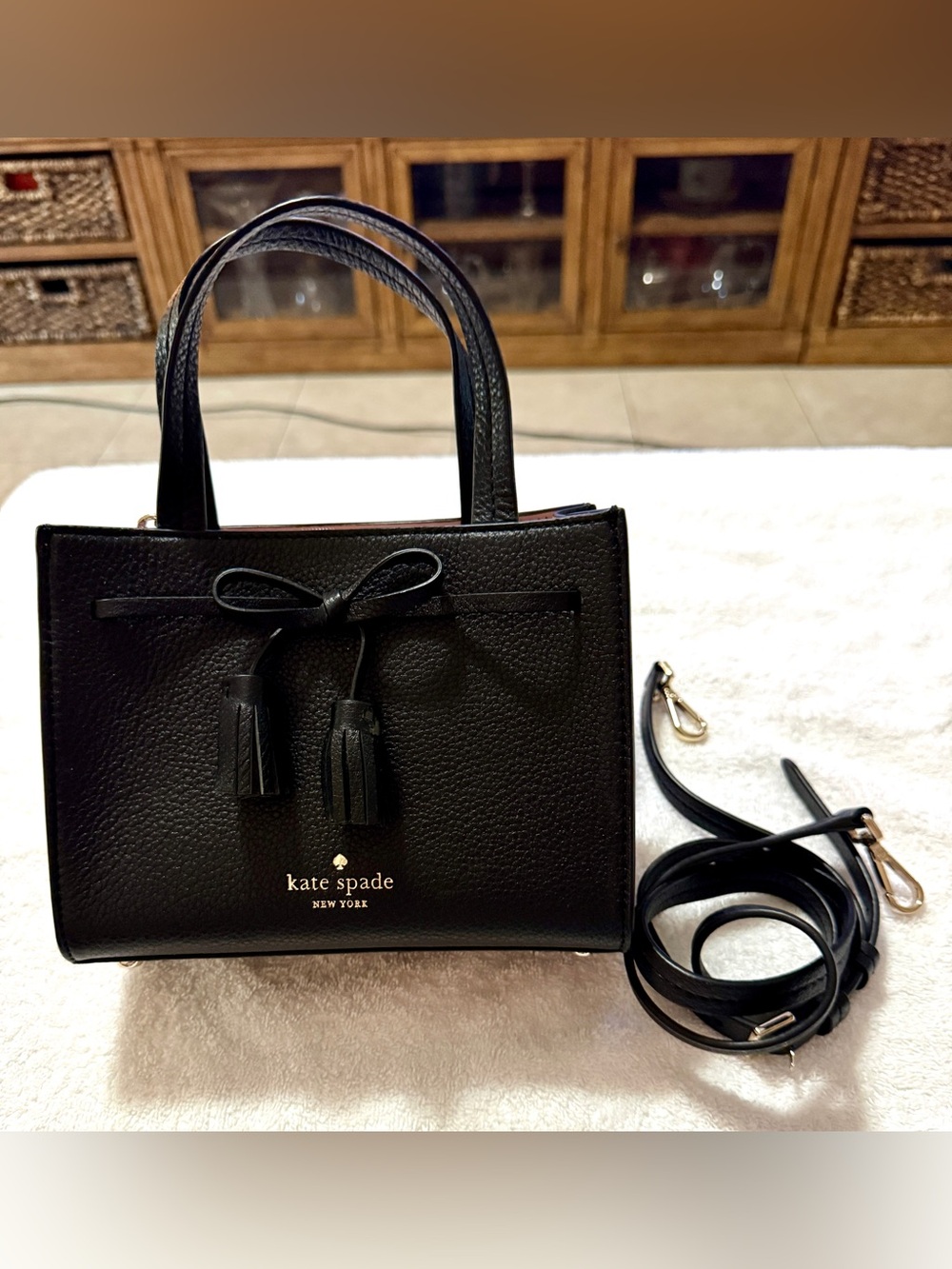 kate spade Black Pebbled Leather Mini Satchel with Tassels